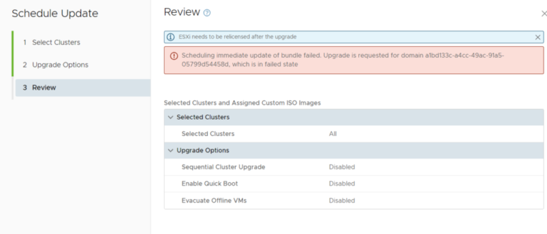 VMware Cloud Foundation: Domain Failed State